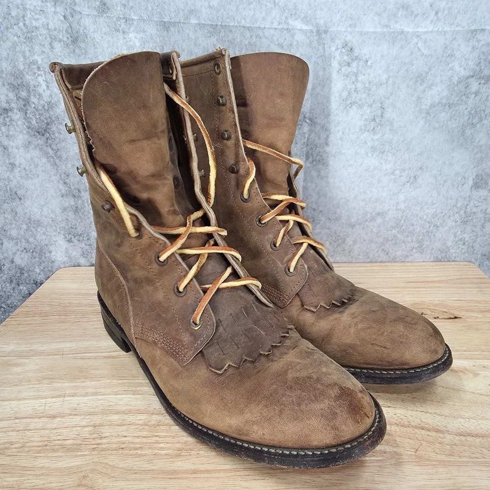 Justin Boots Womens 8.5 B Brown Leather Western Kiltie Cowgirl Roper Botas L575